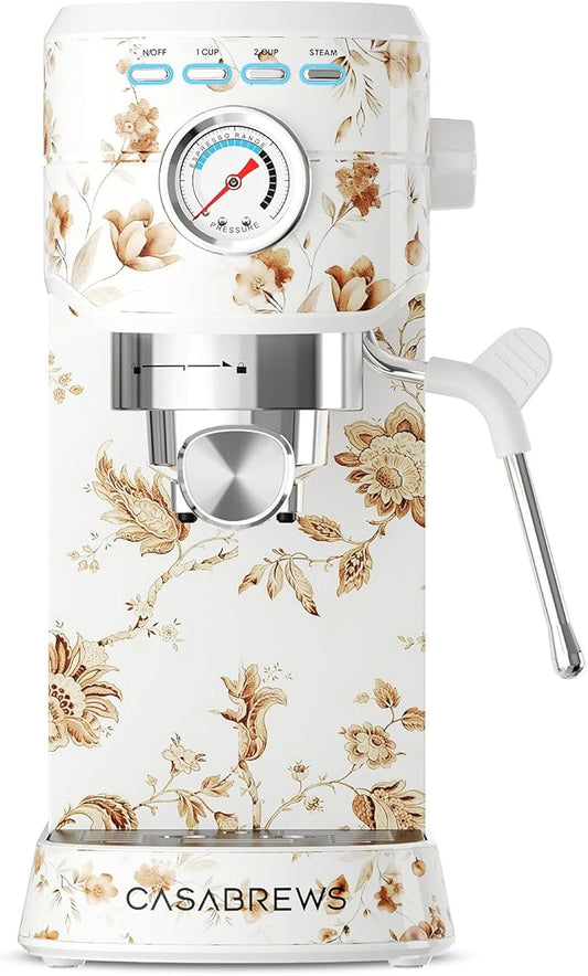 CASABREWS CM5418 Espresso Machine 20 Bar, Compact Espresso Maker with Steam Milk Frother, Stainless Steel Coffee Machine with 34oz Removable Water Tank for Cappuccino, Latte Machine, Blooming Ivory