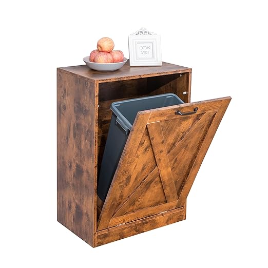13 Gallon Wooden Tilt Out Trash Cabinet Hidden Trash Can Kitchen Recycling Cabinet Laundry Cabinet for Kitchen, Living Room (Brown)