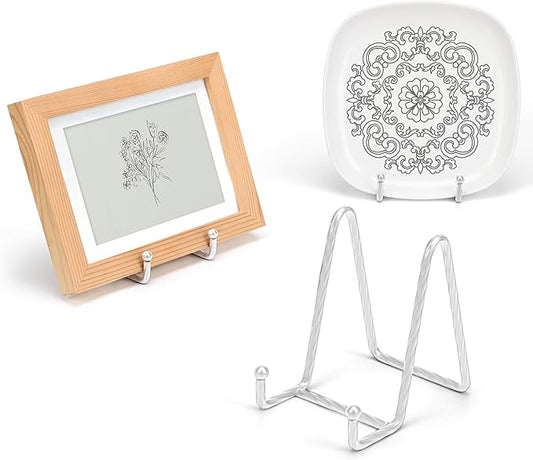 3 Pack 4.5inch YCLYC Picture Stands for Display, Silver Metal Plate Stands for Display - Decorative Plate Stand, Plate Holder Display Stand, Picture Frame Stand - Plate Display Stands for Picture Stand