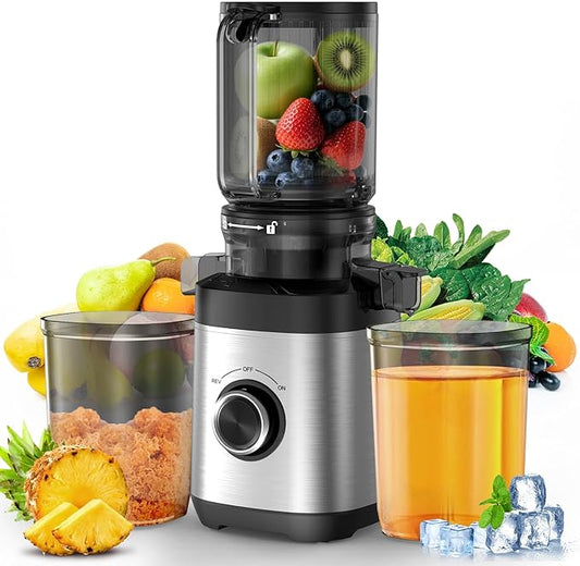 Juicer Machines, Cold Press Juicer Fit Whole Fruits and Vegetables, Slow Masticating Juicers with Wide Feed Chute, High Juice Yield, BPA Free
