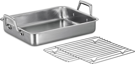 Tramontina 13.5-Inch Stainless Steel Roasting Pan with Rack, Turkey Roaster for Oven, Dishwasher Safe, Made in Brazil