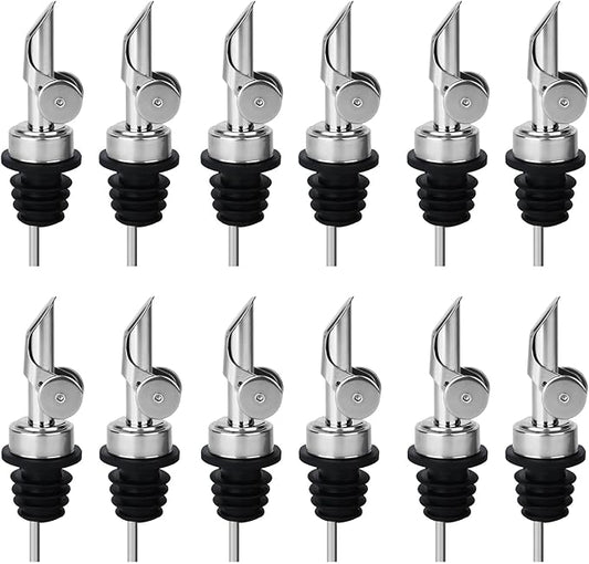 12PCS Weighted Liquor Bottle Pourers, Auto Flip Olive Oil Spout, Stainless Steel Olive Oil Dispenser Spout, Alcohol Pourer Spouts, Liquor Pourers for Suitable About 3/4" Bottle Mouth