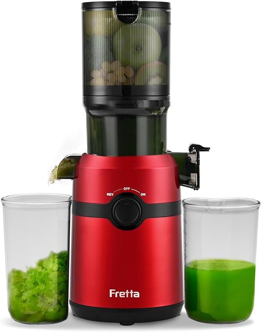 Juicer Machines,Fretta Cold Press Juicer Machines with American-Sourced PCTG Material,Fit Whole Fruits & Vegetables,Easy to Clean,Truly BPA-Free, Red