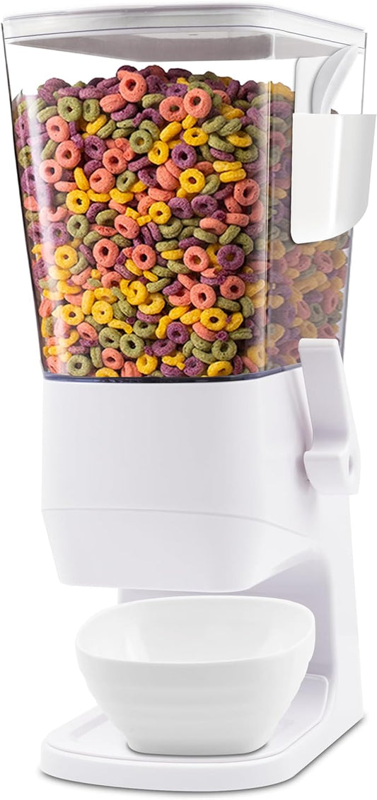 Cereal Dispenser Countertop with Bowls Spoons Cutlery Box, 3.2L Cereal Containers Storage Snack Dispenser for Pantry, Dry Food Dispenser for Snack, Oatmeal, White, 1Pc