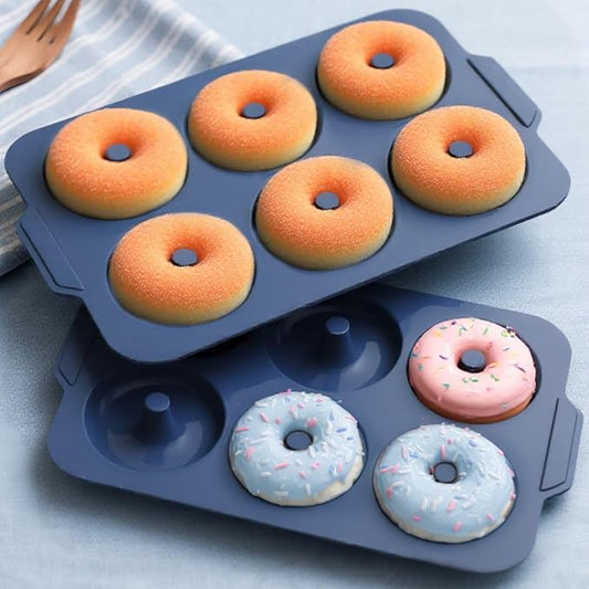 Nonstick Silicone Donut Pan: 4 Inch Doughnut Pan with Metal Frame - Silicone Donut Molds for Baking Gluten Free Glazed Vegan Protein Donuts Bagel - for Oven Kitchen - Home Bakers Housewife