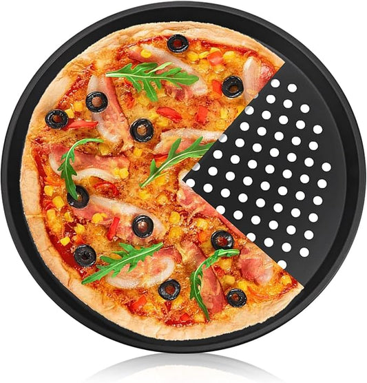 12-Inch Nonstick Pizza Pan with Holes, Perforated Carbon Steel Pizza Tray for Oven, Round Bakeware Pizza Tray for Home Restaurant Kitchen