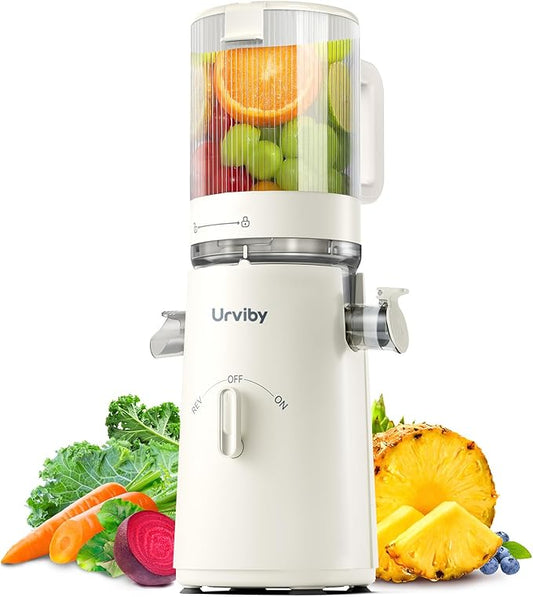 Juicer Machines, 2-in-1 Cold Press Juicer for Juice & Sorbet, suit for Vegetable and Fruit with 5-Inch Wide Chute, Powerful Masticating/High-Yield High Nutrients/Rev Mode/Easier Clean (White)