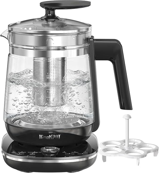 1200w Electric Kettle, 1.5L Borosilicate Glass tea kettle, Hot water kettle electric for Coffee or Tea, BPA Free, Auto Shut-Off, Stainless Steel, Fast Boil, Black