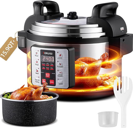 15.9QT/15L Commercial Pressure Cooker, 8-in-1 Multifunctional Large Pressure Cookers, 1700W Electric Pressure Canner with Non-stick Inner Pot, Slow Cooker Rice Maker for 25-35 People Use