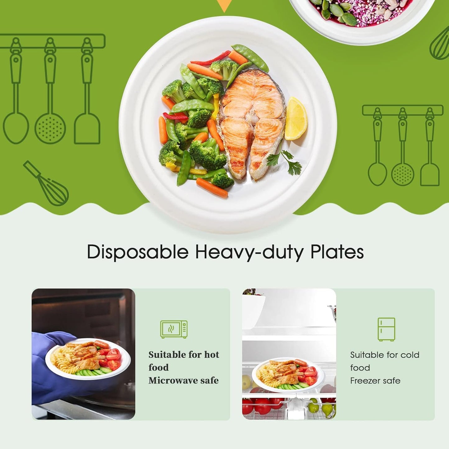ECOLipak 120 Pack Compostable Paper Plates, 9 inch and 7 inch Heavy Duty Disposable Paper Plates, Eco friendly Sugarcane Biodegradable for Party Dinner Birthday