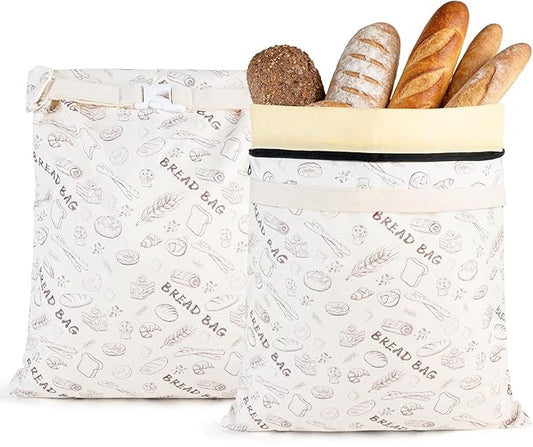 2-Pack Reusable Beeswax Bread Bags for Sourdough & HomemadeBread with Zipper, 16.5 x 13 inch bread bags for Food Storage