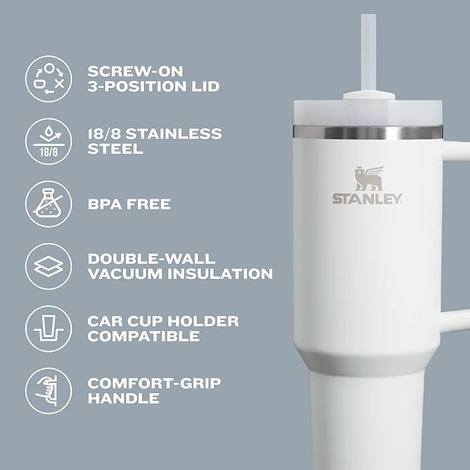 STANLEY Quencher H2.0 Tumbler with Handle and Straw 14 oz | Flowstate 3-Position Lid | Cup Holder Compatible for Travel | Insulated Stainless Steel Cup | BPA-Free | Frost