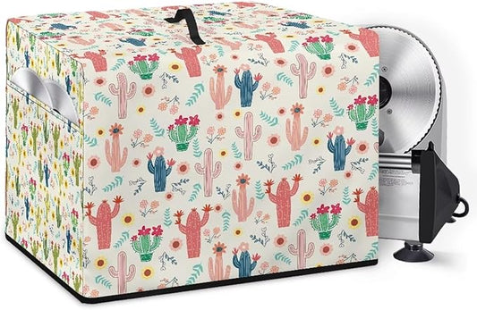 Colorful Cactus Flower Print Meat Slicer Cover for Kitchen 16 x 13 x 13 Inch Dust-proof Appliance Covers for Home Decor Bread Slicer Covers with Organizer Bag Easy to Clean Accessories
