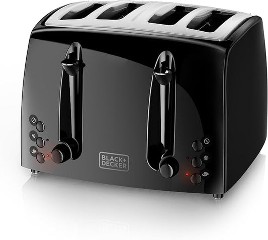 BLACK+DECKER 4-Slice Toaster, TR1410BD, Extra-Wide, 7 Shade Settings, Crumb Trays, Gloss Black