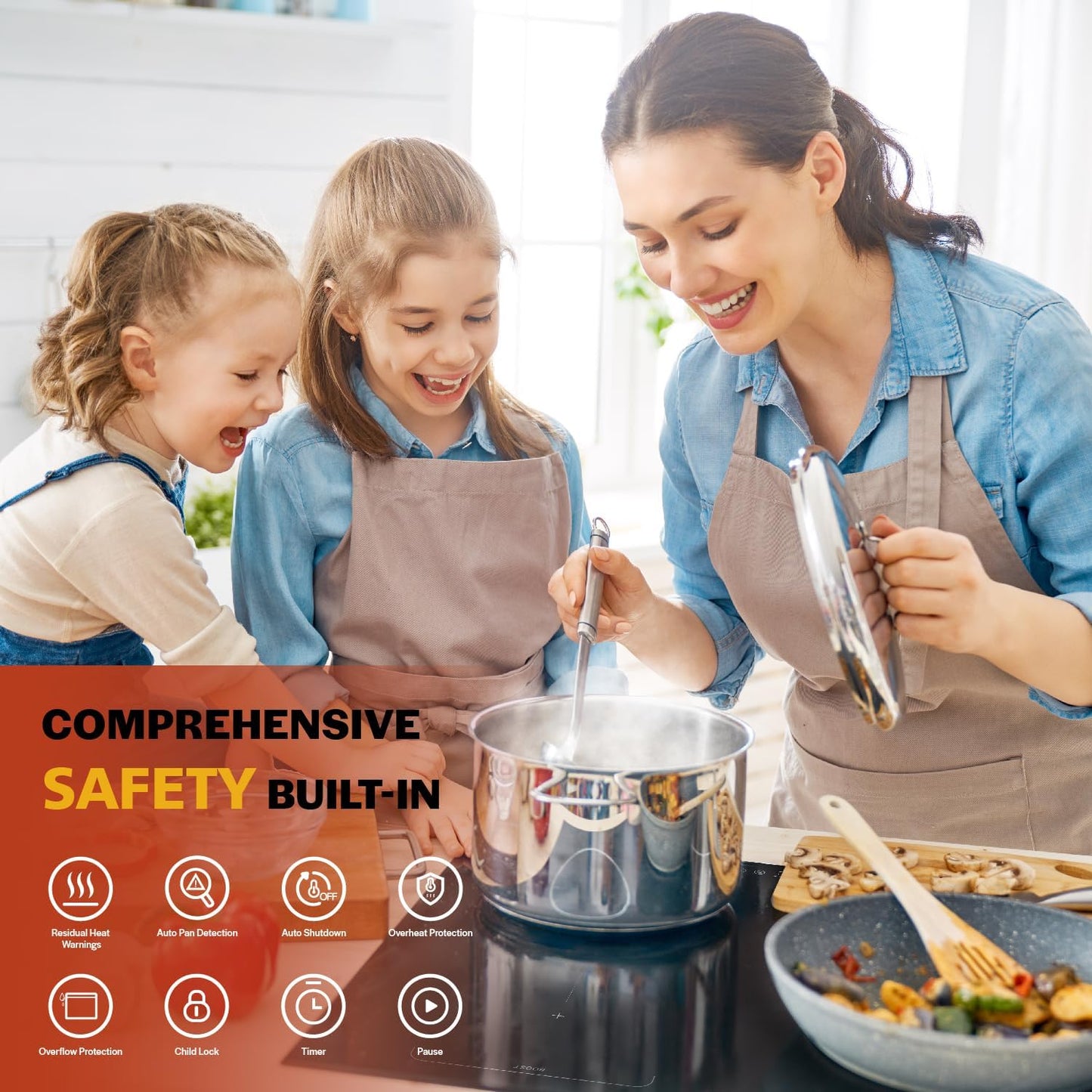 Empava 30 Inch Electric Induction Cooktop 4 Burners, Flat Glass Top Stove with Bridge Function, Timer, Pause, Child Lock, Booster, Slider Level Control, Shutdown, Auto Pan Detection, Black
