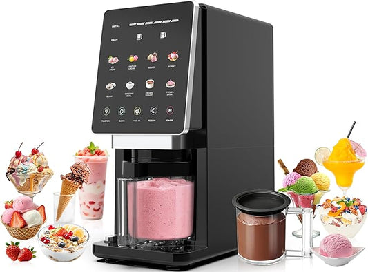 Ice Cream Maker & 10-in-1 Frozen Treat Maker, 20 oz 1 Pint, Mix-In + Re-Spin for Creamy Texture, Gelato, Sorbet, Slushie, Frozen Yogurt & Smoothie Bowls Machine for Homemade, Recipe Guide