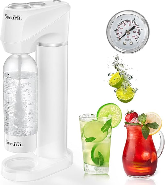 Secura Home Soda Streaming Machine Soda Maker, Sparkling Water and Carbonated Water Machine, Compatible with 60l Co2 Cylinders (Not Included)