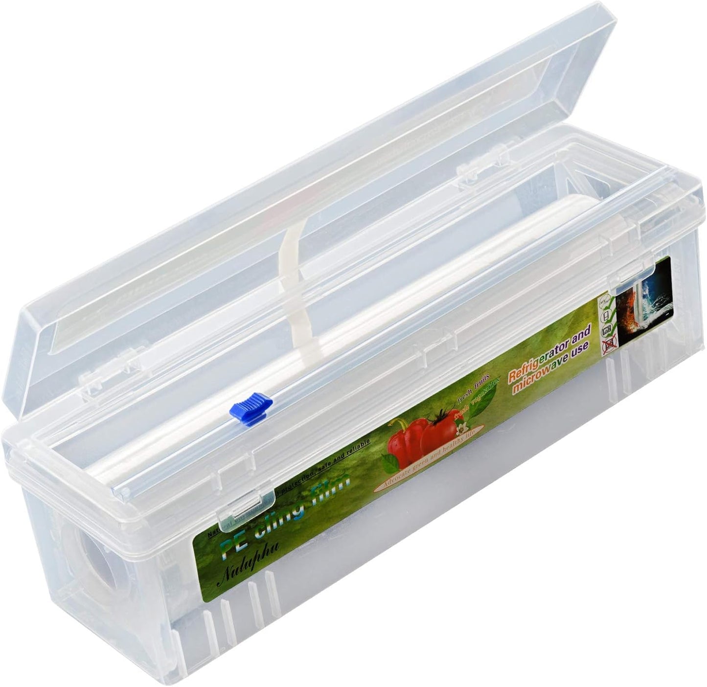 Plastic Cling Wrap Dispenser With Slider Cutter - Refillable Food Wrap Stretch Clear Film 12 Inch 650 Ft (Cutting Box + Cling Film)