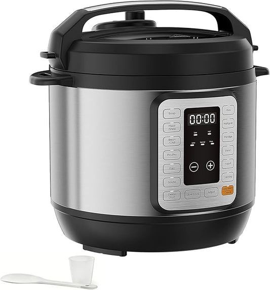 HealSmart 6QT Electric Pressure Cooker, 16-in-1 & Non-Stick Stainless Steel Multi Cooker with 12 Presets for Slow Cook, Meat Stew, Steam, Sauté, Canning, Yogurt Maker, Dishwasher Safe, Silver