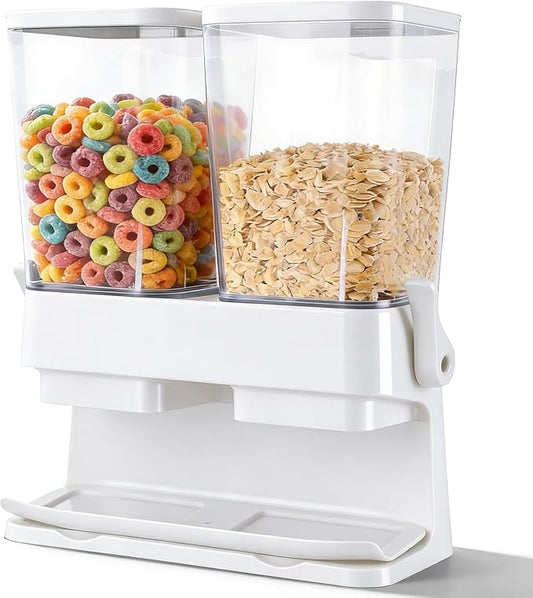 Cereal Dispenser Countertop 2 Pack, 3L Large Cereal Containers Storage Airtight for Kitchen Pantry, Dual Control Plastic Dry Food Dispenser for Cereal, Rice, Grains, Candy, Coffee Beans