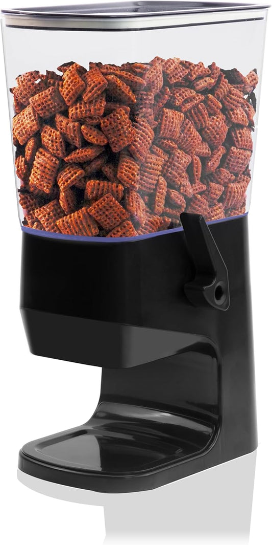 Cereal Dispenser Countertop 1 Pack, Dry Food Dispenser Snack Organizer, Slim Cereal Containers Storage Dispenser with Lids for Pantry, Kitchen Organization Oatmeal Nut Granola Candy, Black
