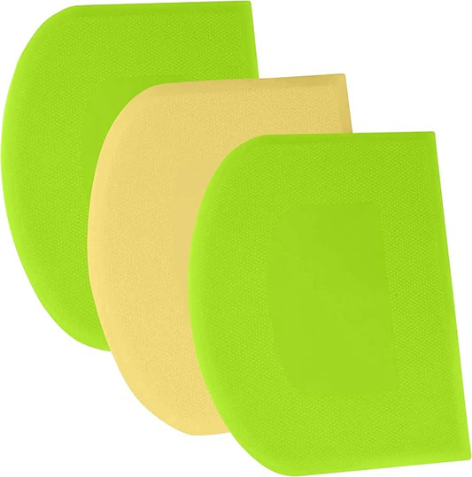 SURDOCA Dough Scraper Bench Scraper - 3P 9.5x6.1" Plastic Flexible Bowl Scraper, Sharp Edge & Angles Cake Scraper. Non-Slip Bakeware Decorating Tools Sculpting & Modeling Tools - Green+Yellow+Green
