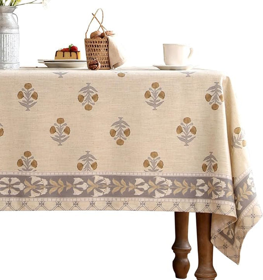 patdrea Designer Beige Tablecloth for Rectangle Table,Elegant Linen Floral Pattern French Table Cloth,Decor Cover Cloth for Kitchen Dining Christmas,Thanksgiving,Party,55"x87"-Istana a