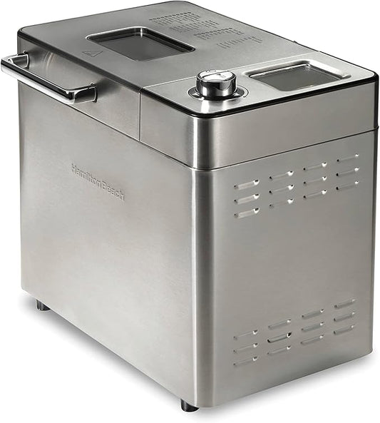 Hamilton Beach 29890 Premium Dough & Bread Maker Machine with Auto Fruit and Nut Dispenser, 2 lb. Loaf Capacity, 21 Programmable Settings Includes Gluten Free+Keto, Stainless Steel