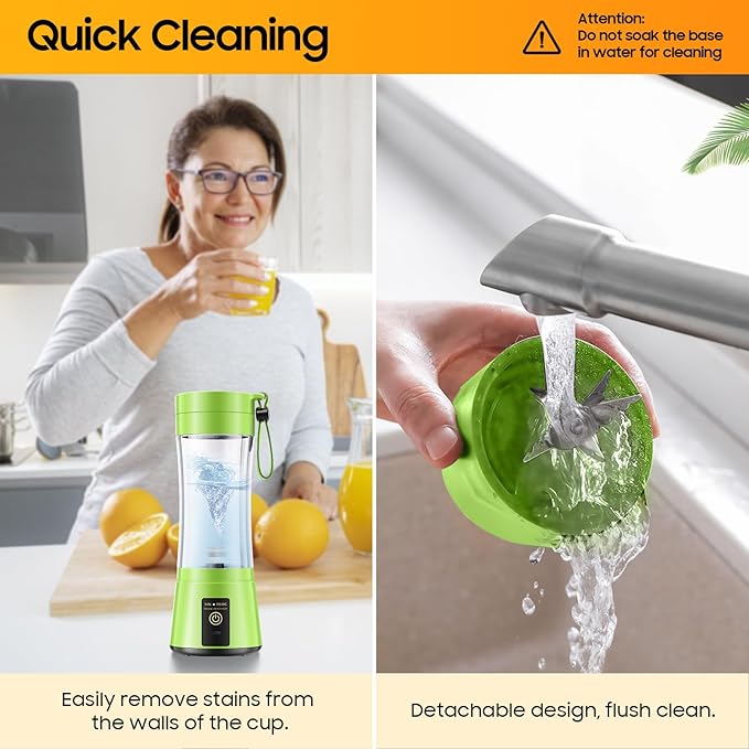 Cordless Portable Personal Size Blender - Mini Blender Make Smoothies and Shakes, 380Ml BPA Free Travel Cup, Powerful Blending Suit in Office/Home/Gym