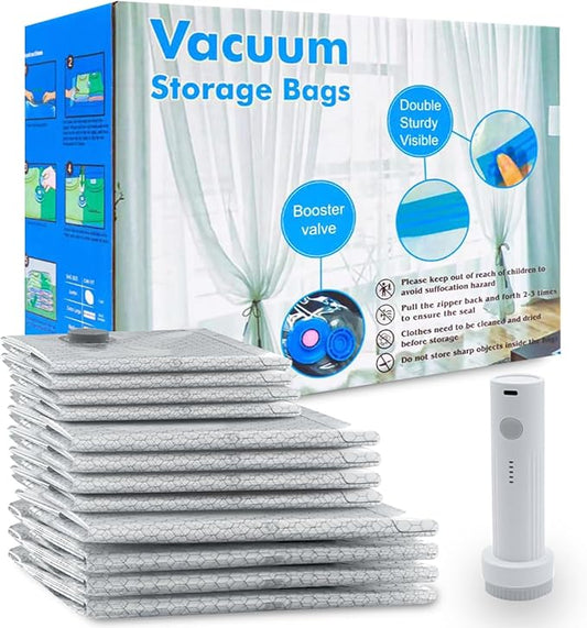 12 Pack Vacuum Seal Bags for Clothing Travel with Wireless Electric Air Pump, 4 Large +4 Medium +4 Small, Reusable Space Saver Bags for Luggage and Suitcase, Cruise & Travel Essentials