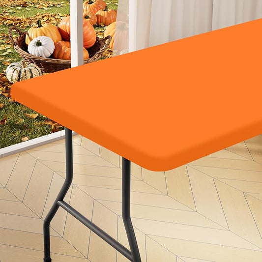homing Rectangle Table Cloth Cover, Waterproof Polyester Elastic Fitted Tablecloth, Fits for 6 Foot Folding Tables, Washable Table Protector for Picnic, Camping, Outdoor (Orange, 30" x 72")