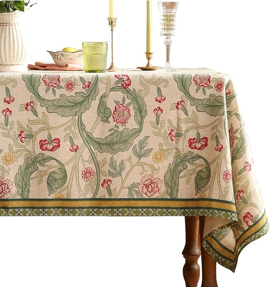 patdrea Designer Linen Small Green Square Tablecloth,Leaves Pattern Floral Durable Vintage Table Cloth,Decoration Table Cover for Kitchen Dining Christmas,Thanksgiving,Tea Party,55"x55"-Cecilia a