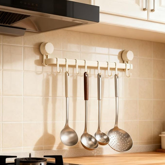 2026 Upgrad Wall Hooks Rack, Space Saving Utensil Holder for Kitchen Bathroom, No Drilling Wall Mounted Accessory Hanger, Kitchen Rail for Hanging Cooking Utensils Mugs Spoons (White_D)