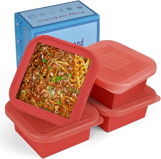 2 Cup Silicone Freezer Trays with Lid 4 Pack Silicone Freezer Molds soup freezer containers Make 4 Perfect Soups, Broths, Stews, Sauces, Curries (Red)