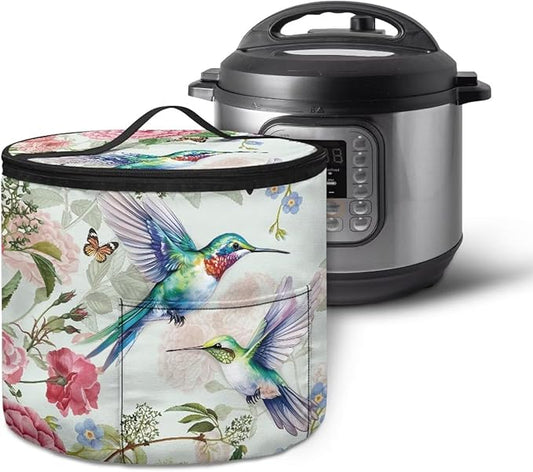 Peony Electric Pressure Cooker Cover Hummingbirds Insulation Handbag Keep Appliance Clean Electric Pressure Cooker Bag with Accessories Pockets