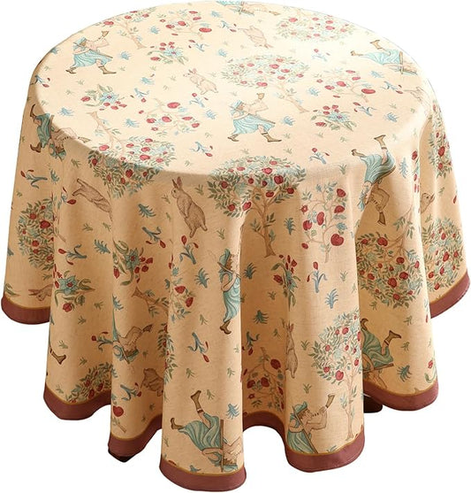 patdrea Designer Beige Tablecloth for Round Table,Vintage Italian Linen Trees Pattern Table Cloth,Decor Cover for Kitchen Dining Christmas,Thanksgiving,Tea Party,Diameter 55"-Tatiana a