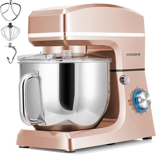 VIVOHOME 7.5 Quart Stand Mixer, 660W 6-Speed Tilt-Head Kitchen Electric Food Mixer with Beater, Dough Hook, Wire Whip, and Egg Separator, Champagne