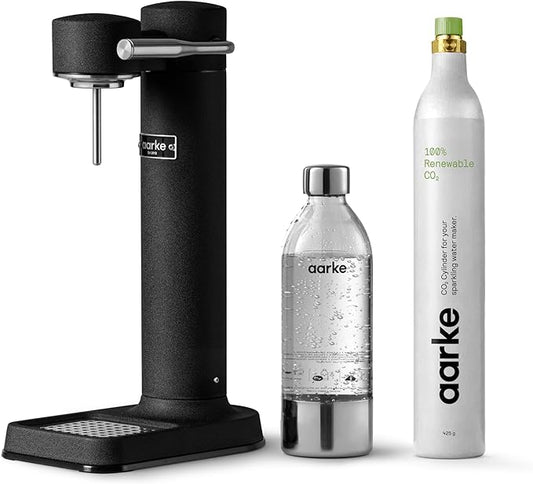 Aarke Carbonator lll with CO2 Cylinder, Sparkling & Carbonation Water Machine, Stainless Steel with PET BPA-Free Reusable Bottle Volume 1L/34 fl oz (Matte Black)