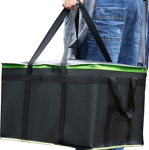 2 Pack XXXL-Large Insulated Grocery Shopping Bags, Green, Reusable Bag,Thermal Zipper,Collapsible,Tote,Cooler,Food Transport hot and Cold,for instacart,Camping,Recycled Material delivery Groceries,