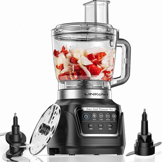 LINKchef Food Processor 68 oz, 700W Electric Vegetable Chopper with 4 Functions for Chopping, Slicing, Shredding, Pureeing and Dough Mixing, Meat Grinder with Stainless Steel Blades for Kitchen