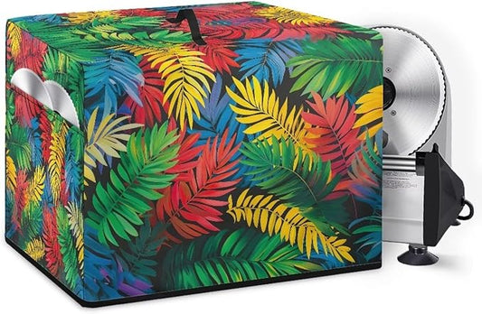 Food Slicer Cover with Side Pocket and Top Handle, Home Kitchen Electric Appliance Cover Waterproof Fabric Dust-Proof Durable Cheese Bread Meat Slicer Cover, Colorful Palm Leaf Print