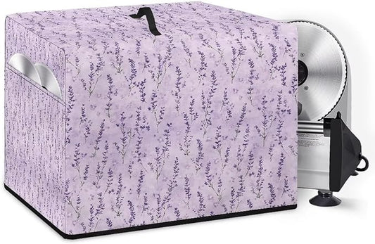 Purple Lavender Flower Print Meat Slicer Cover with Organizer Pocket, Fit for Elite for Standard Meat Slicer, Dust-proof Slicer Machine for Home Food Slicer, 16x13x13 Inch (Only Cover)
