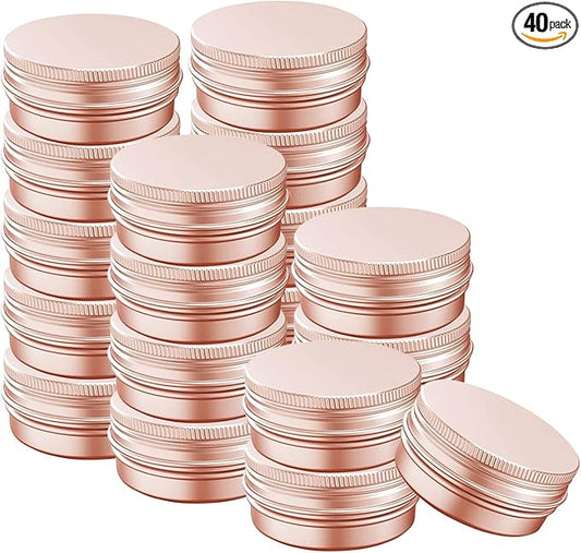 2 Ounce Aluminum Tin Jar with Screw Cap 60mL Tin Cans Refillable Containers for Cosmetic, Lip Balm, Cream, Lotion, Balms, Spices, Salve, Rose Gold 40 Pcs