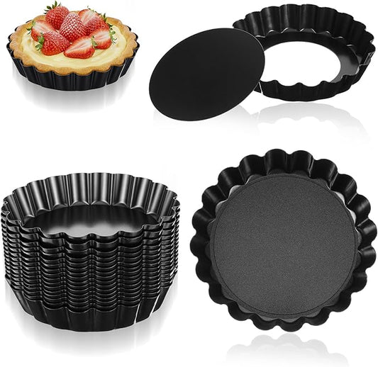 16 Pack Mini Tart Pan 4 Inch with Removable Bottom, Nonstick Round Mini Quiche Pans Mold Heavy Duty Fluted Side for Pies, Mousse Cakes, Dessert Baking