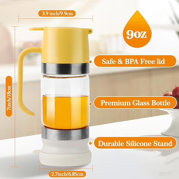 Glass Honey Dispenser,10 OZ Honey Pot with Handle,No Drip Honey Container Jar,Maple Syrup Dispenser,Ideal for Honey and Syrup,White base