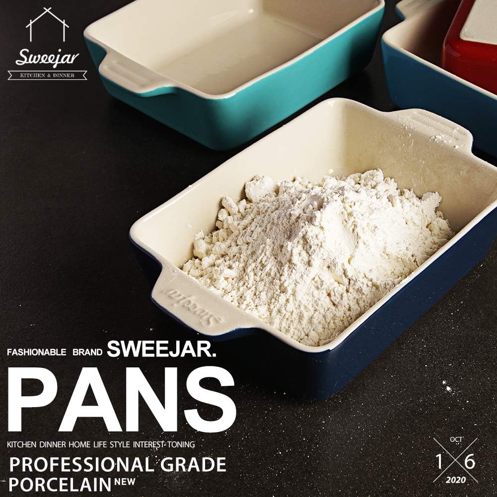 Sweejar Ceramic Baking Dish, Rectangular Small Baking Pan with Double Handles, 20 Oz for Cooking, Brownie, Kitchen, 6.5 x 4.9 x 1.8 Inches(Red)