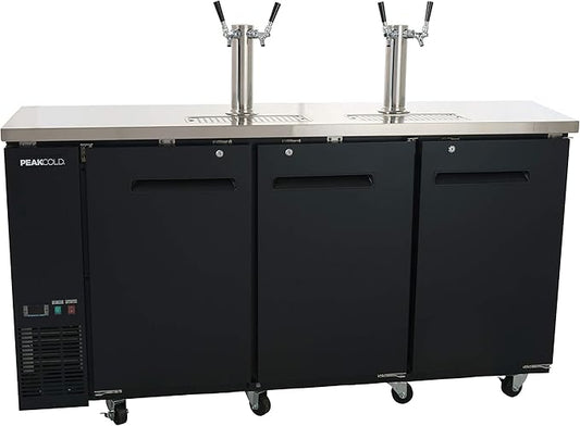 PEAKCOLD 3 Door, 4 Tap Commercial Beer Dispenser - Double Tower Keg Cooler - Kegerator; 72" W