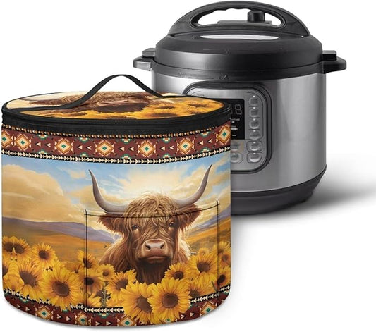 Sunflower Electric Pressure Cooker Storage Bag Anti Splash Oil-proof Highland Cow Electric Pressure Cooker Insulation Bag Enclosed Bottom Aztec
