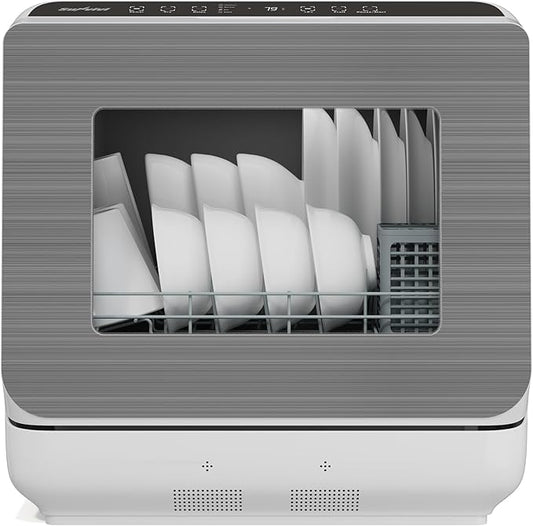 18" Compact Countertop Dishwasher with 6 Modes, Energy Star Portable Dishwasher with Dual Water Supply, 12H Delay Start, Dish Washer with Visible Door, Ideal for Small Homes, Dorms & RV