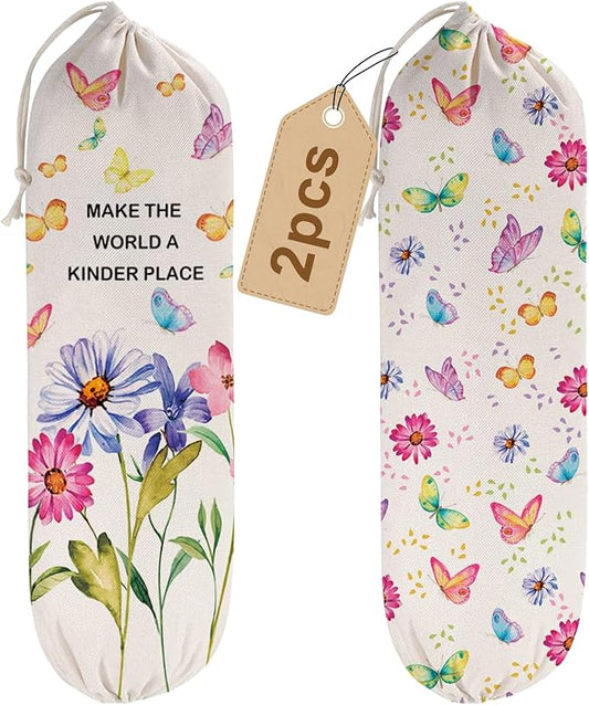 2PCS Butterfly Plastic Bag Holder for Kitchen Essentials, Reusable Hanging Grocery Bag Organizer, Washable Large Grocery Trash Garbage Bags Storage Dispenser Butterfly Kitchen Decor